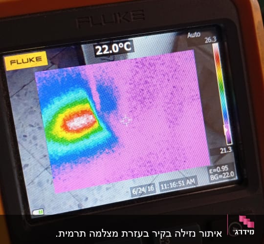 תצוגת מצלמה תרמית עם אזור חם בצבעים שונים